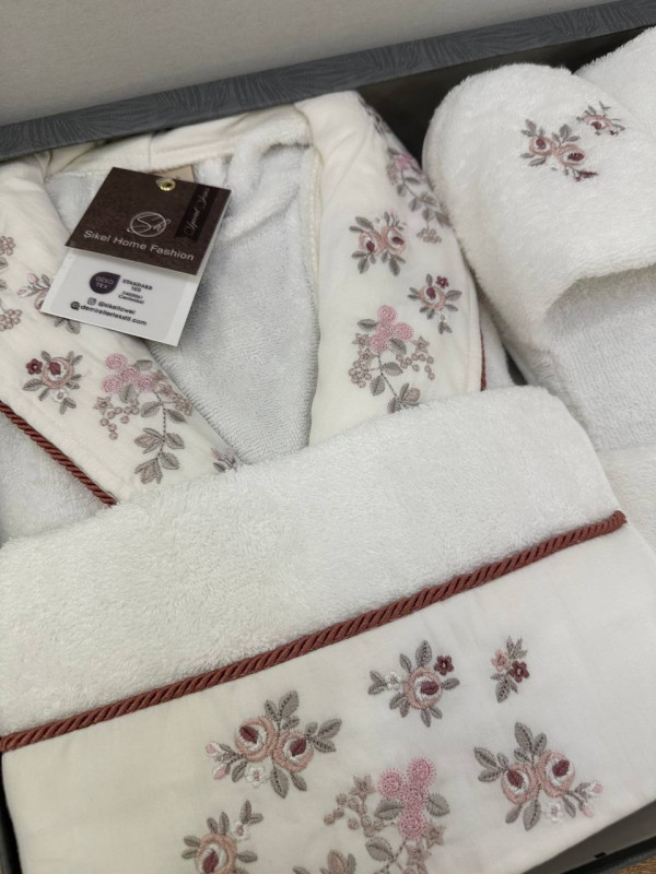 Sikel home "Feraye" Банный халат набор (халат, полотенца, тапочки, 100% хлопок) (Бордовый)
